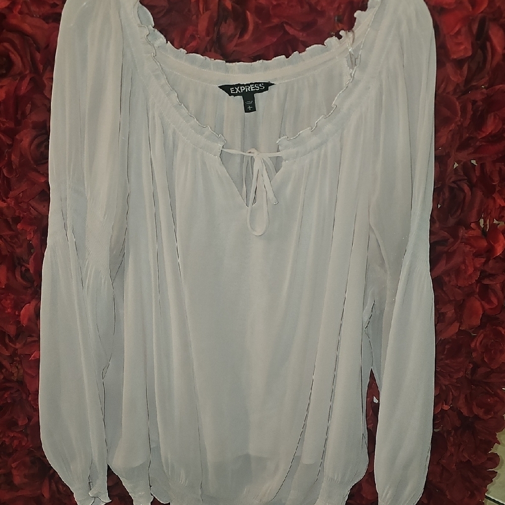 Express Women's Light Pink Flowy Peasant Blouse with Tie Front Size Large